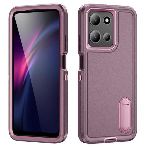 Moto G 2025 Rugged PC + Silicone Phone Case with Holder - Purple+Pink